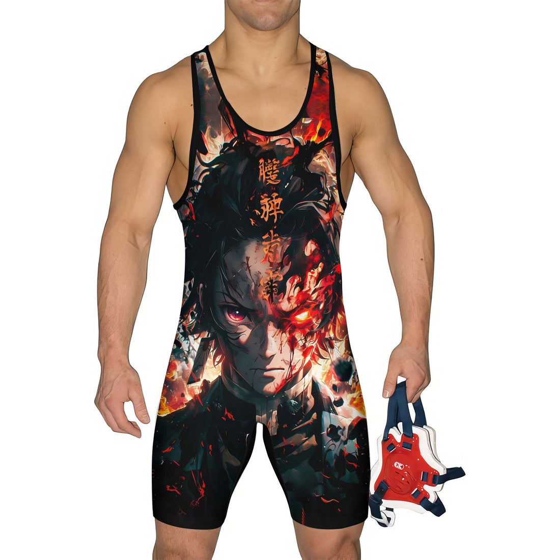 Demon Slayer Tanjiro Flame God Aura Wrestling Singlet