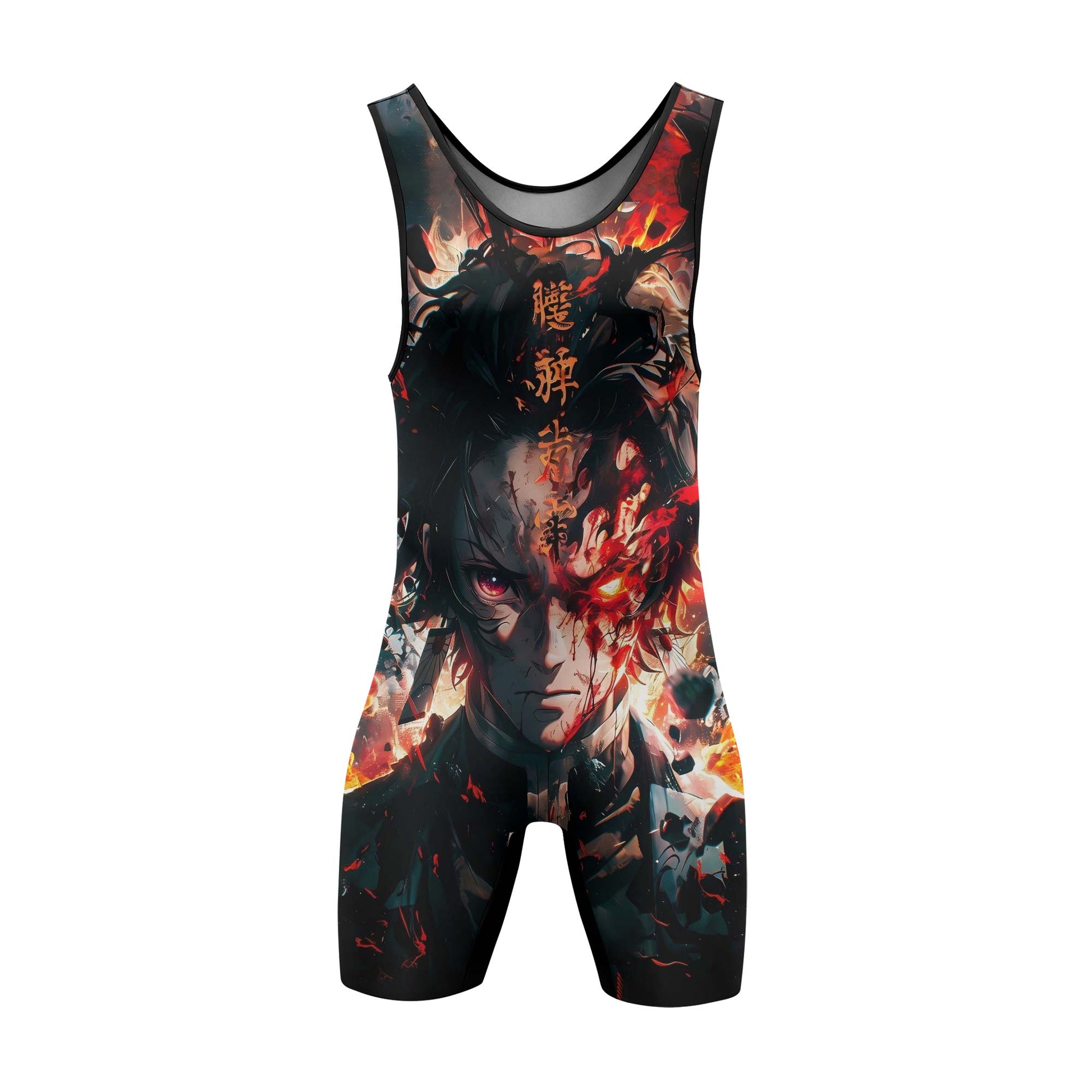 Demon Slayer Tanjiro Flame God Aura Wrestling Singlet