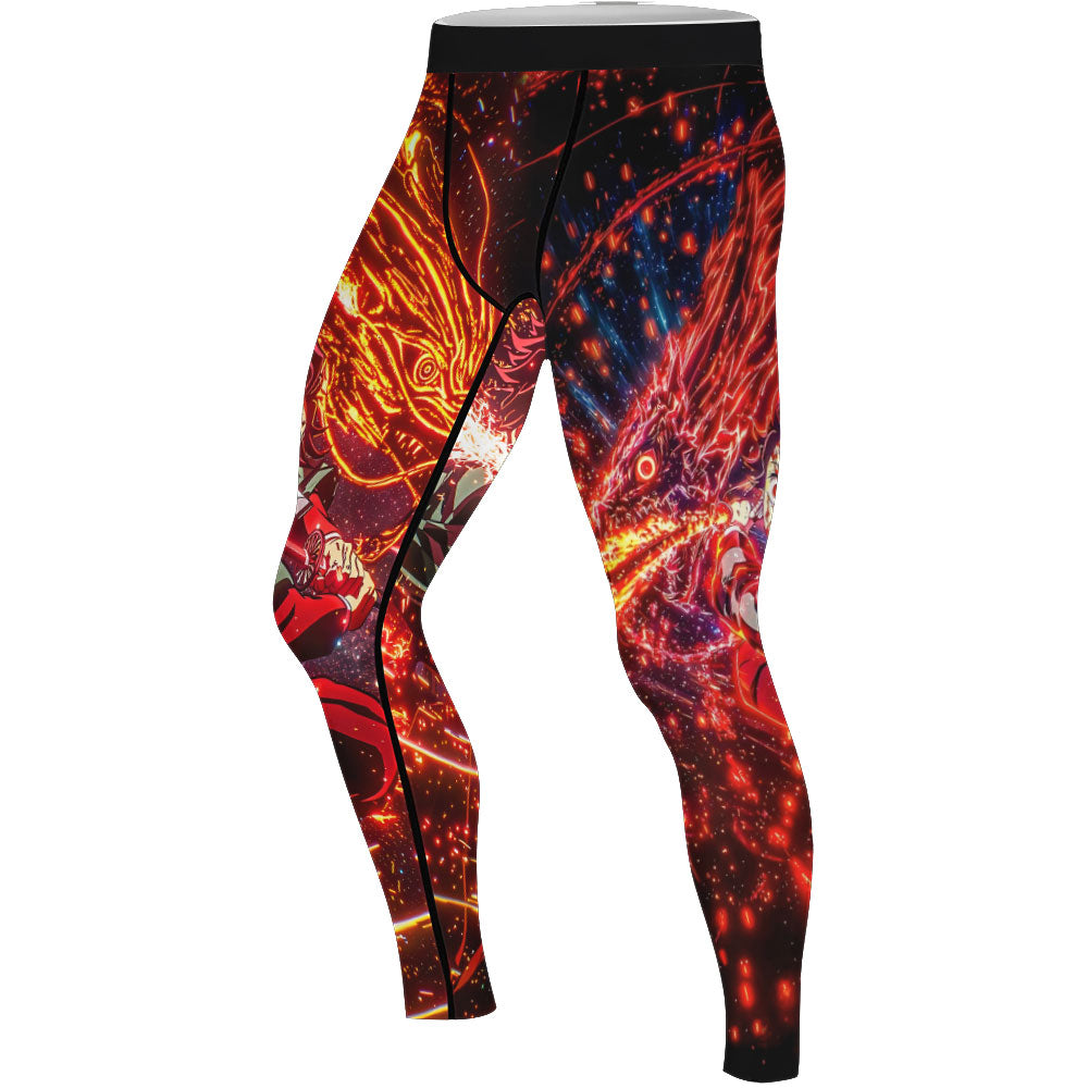 Demon Slayer Tanjiro Sun Halo Dragon Dance Men's Compression Leggings