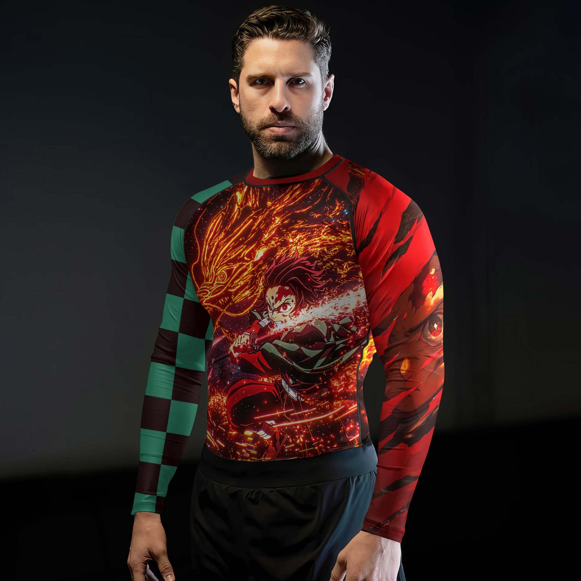 Demon Slayer Tanjiro Sun Halo Dragon Dance Rash Guard