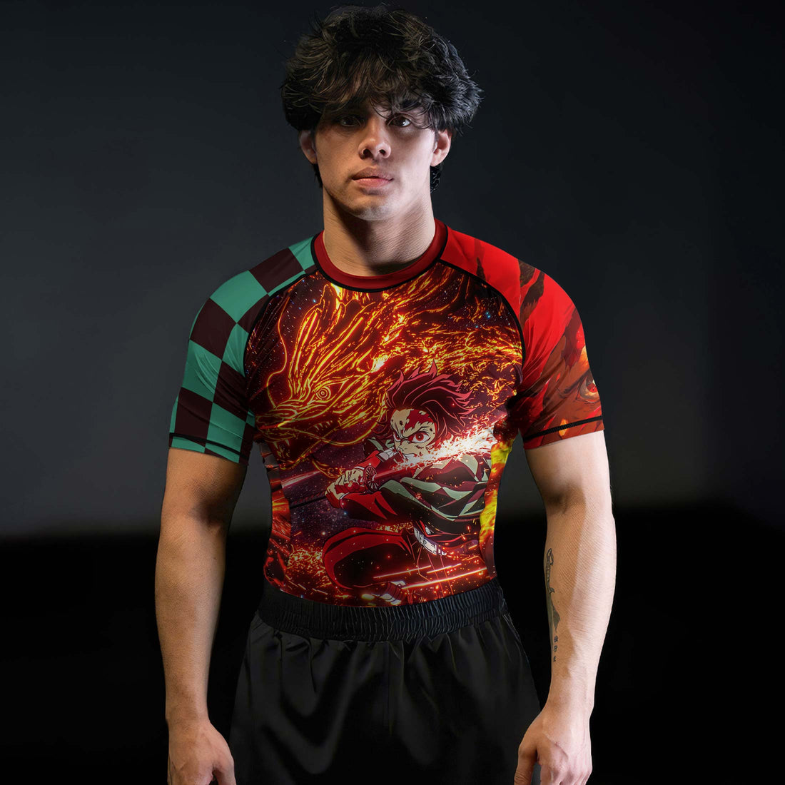 Demon Slayer Tanjiro Sun Halo Dragon Dance Rash Guard