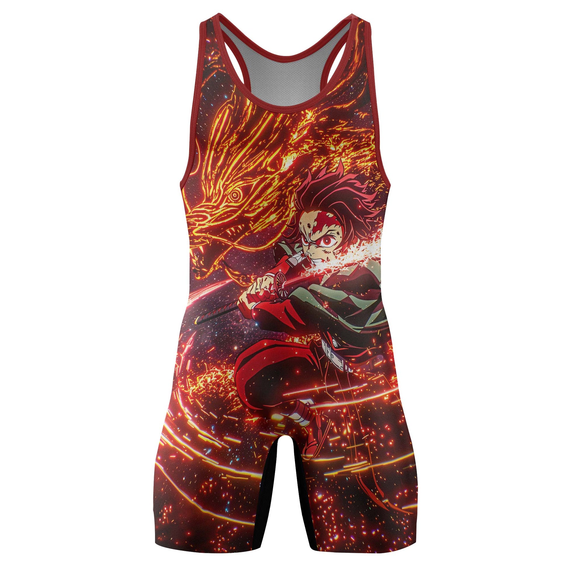 Demon Slayer Tanjiro Sun Halo Dragon Dance Wrestling Singlet