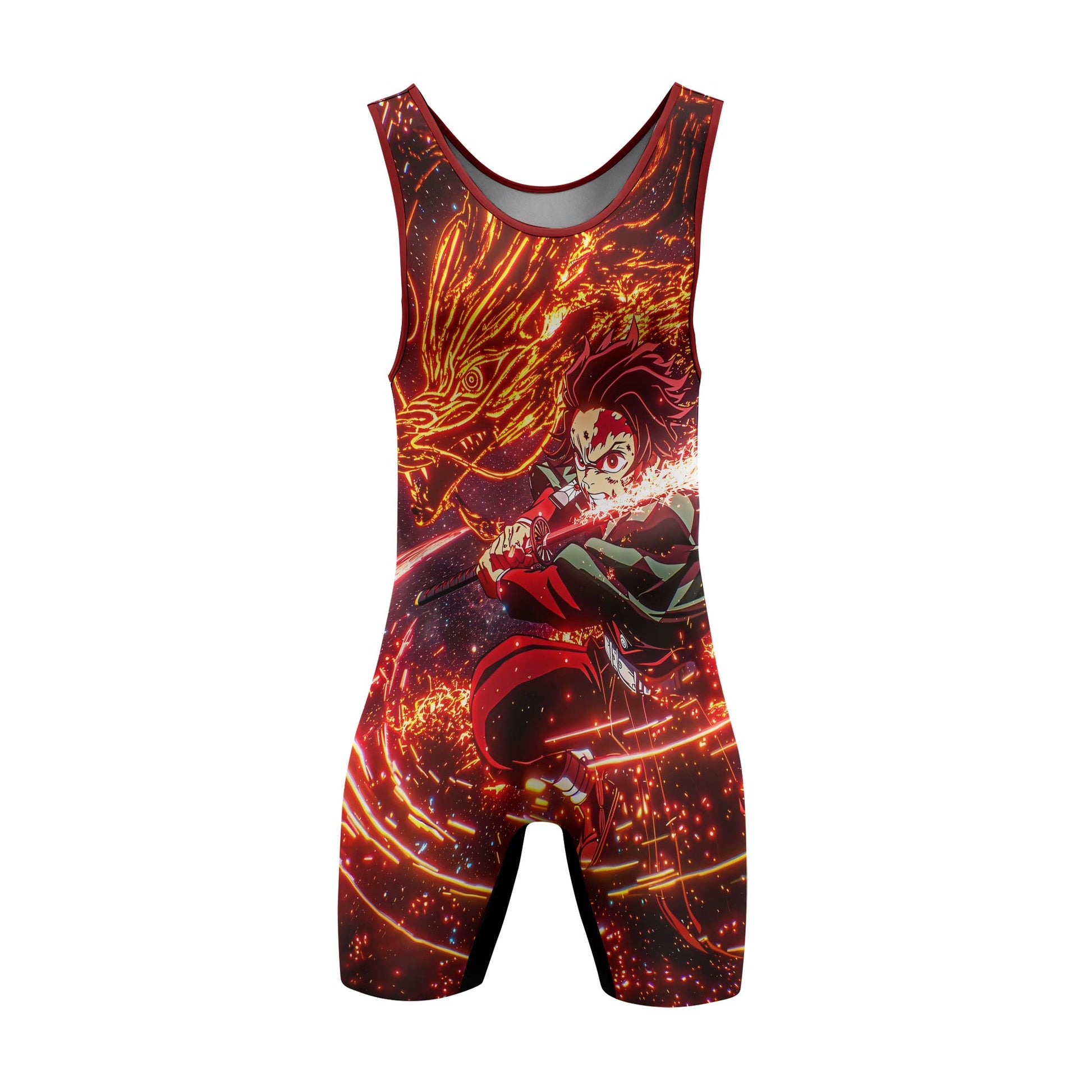 Demon Slayer Tanjiro Sun Halo Dragon Dance Wrestling Singlet
