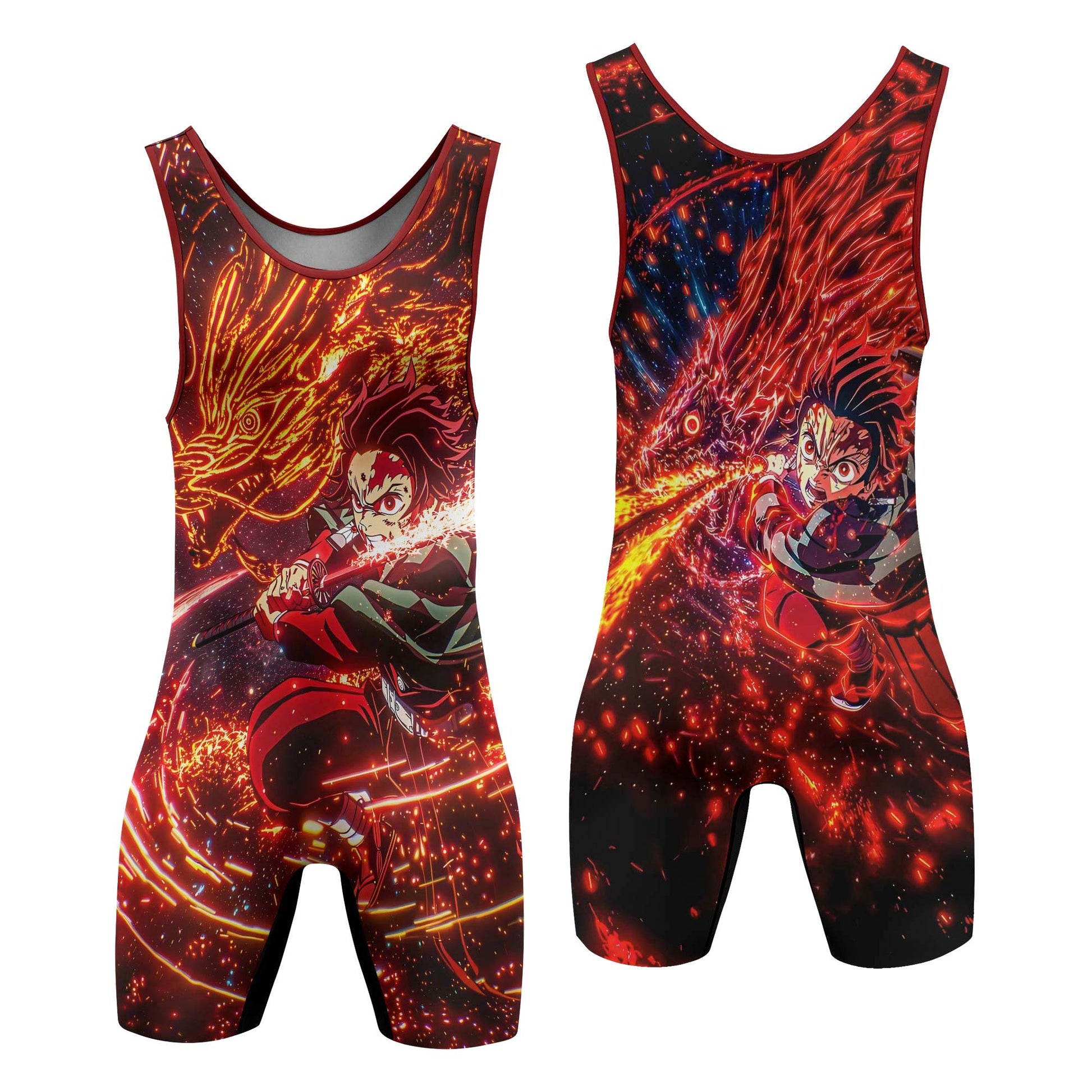 Demon Slayer Tanjiro Sun Halo Dragon Dance Wrestling Singlet
