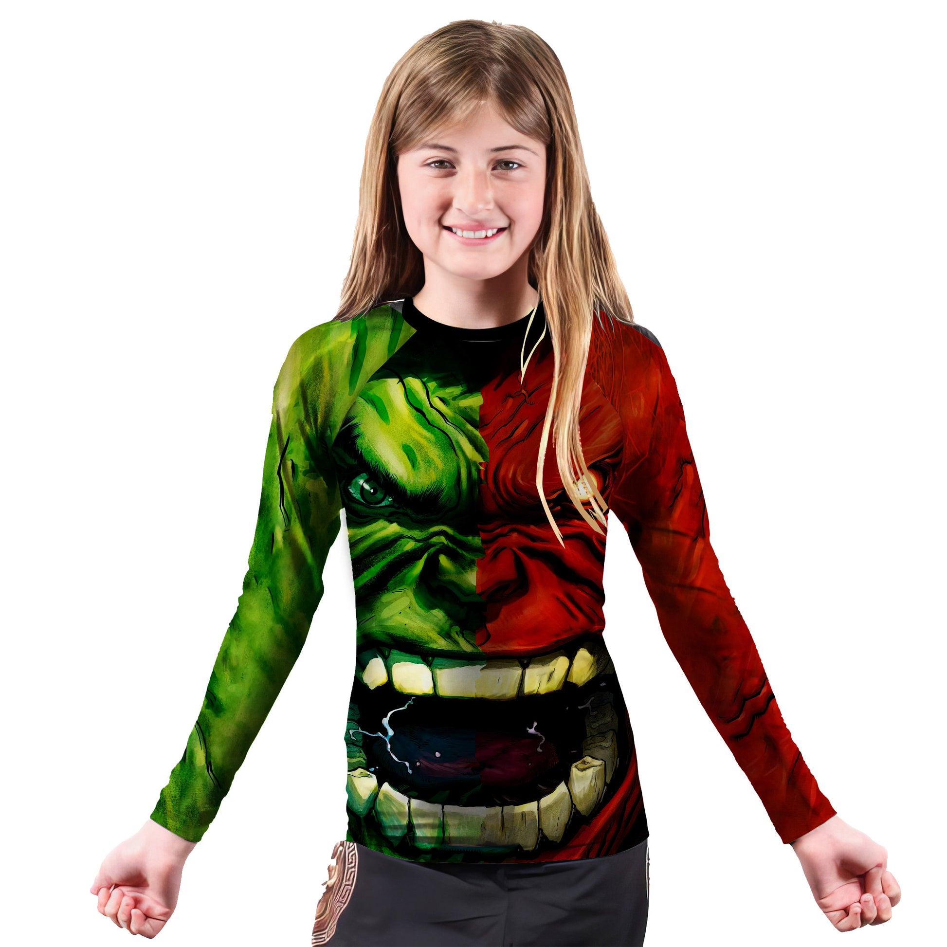 Green And Red Hulk Kids Rash Guard