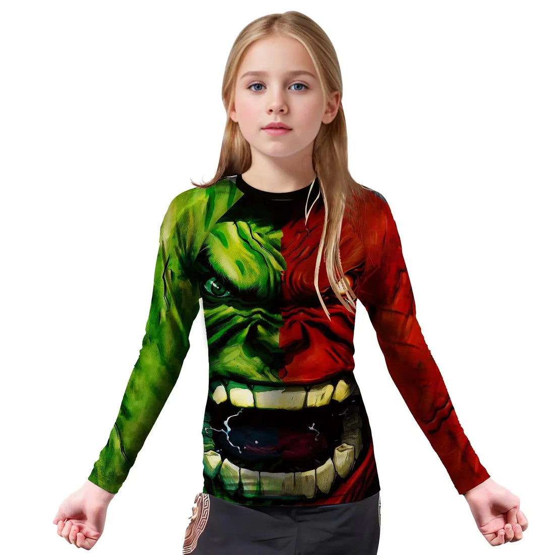 Green And Red Hulk Kids Rash Guard