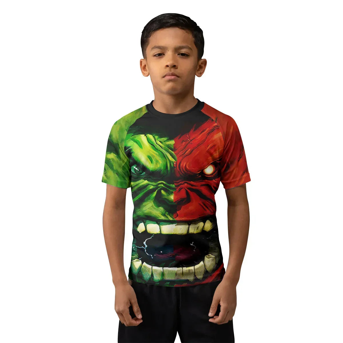 Green And Red Hulk Kids Rash Guard