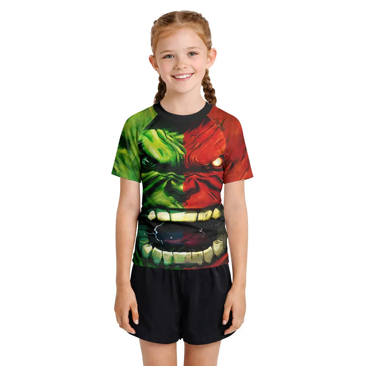 Green And Red Hulk Kids Rash Guard