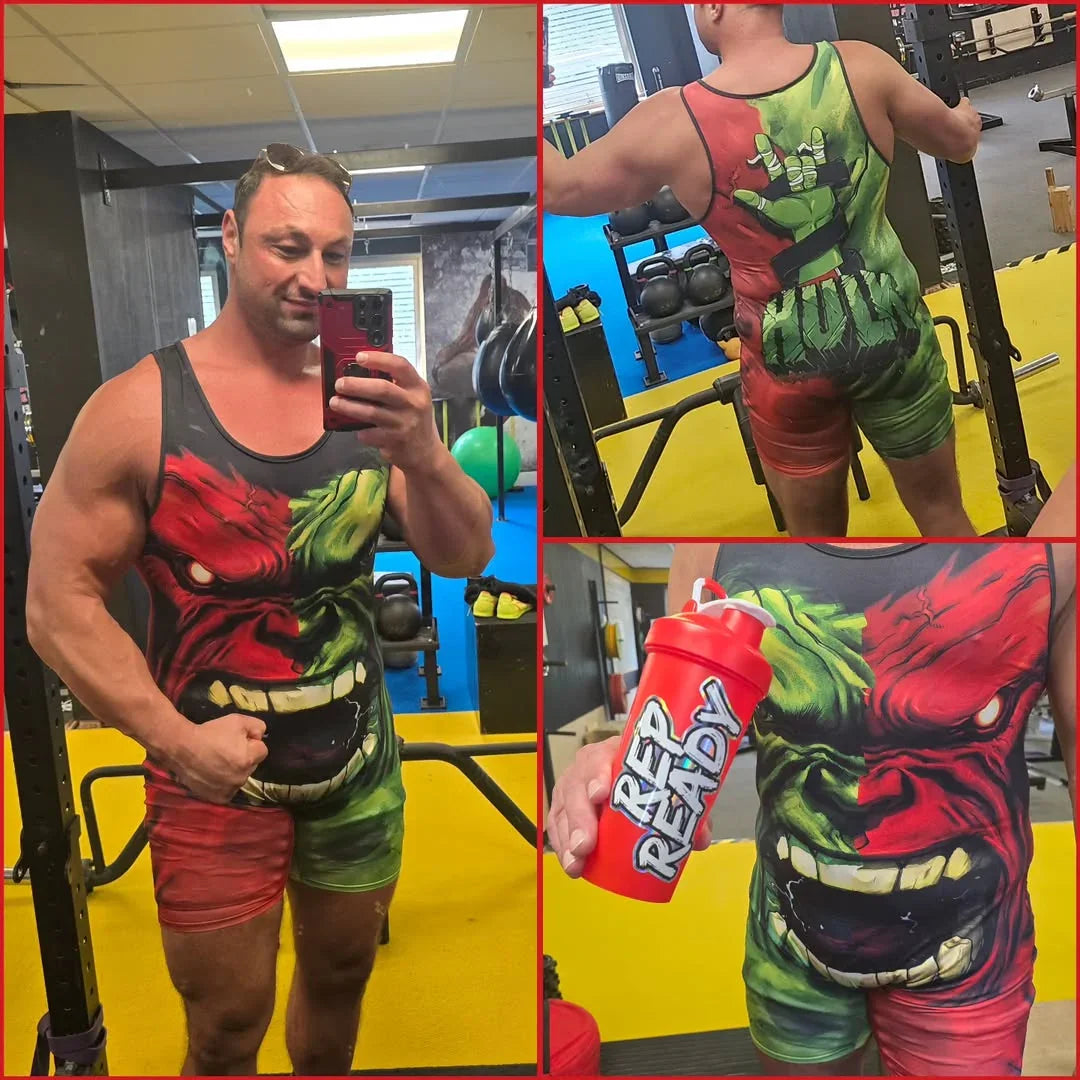 Green And Red Hulk Wrestling Singlet