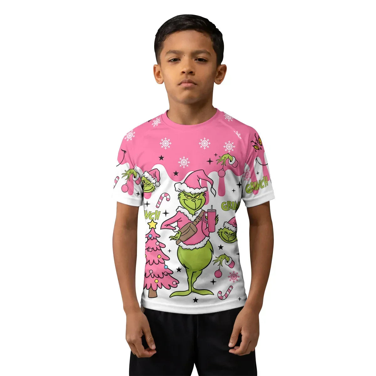Grinch Pink Santa Kids Rash Guard