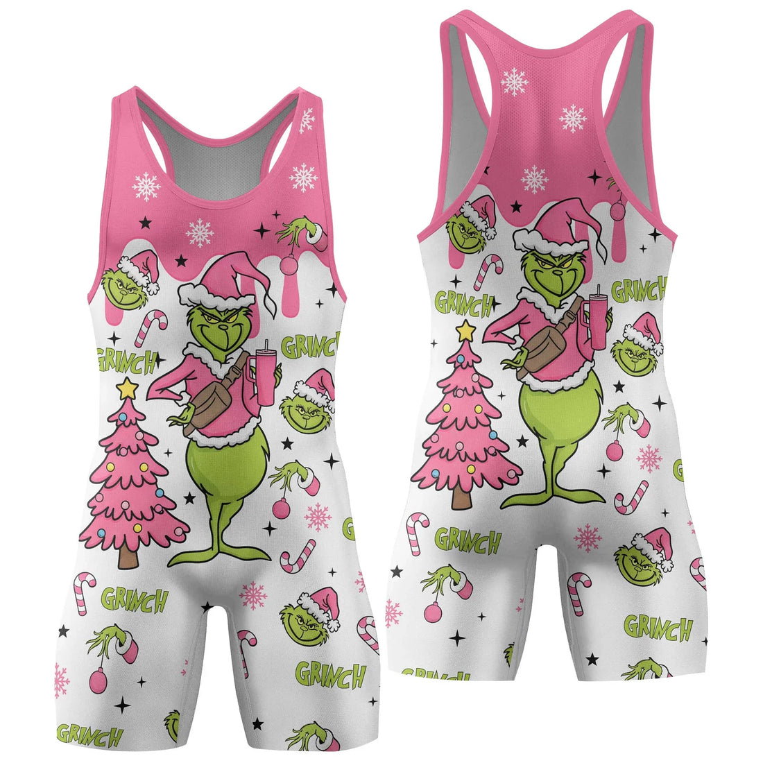 Grinch Pink Santa Wrestling Singlet