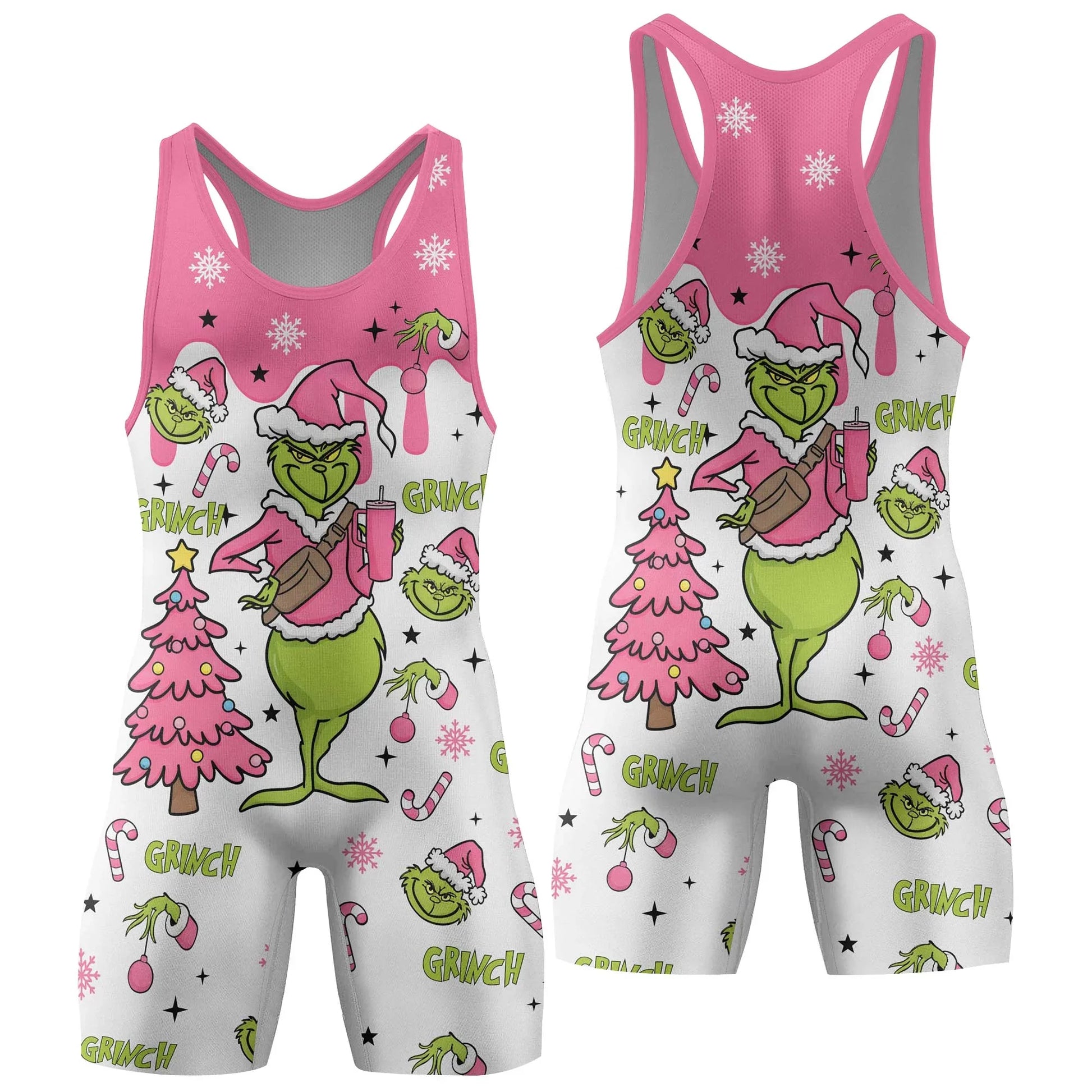 Grinch Pink Santa Wrestling Singlet