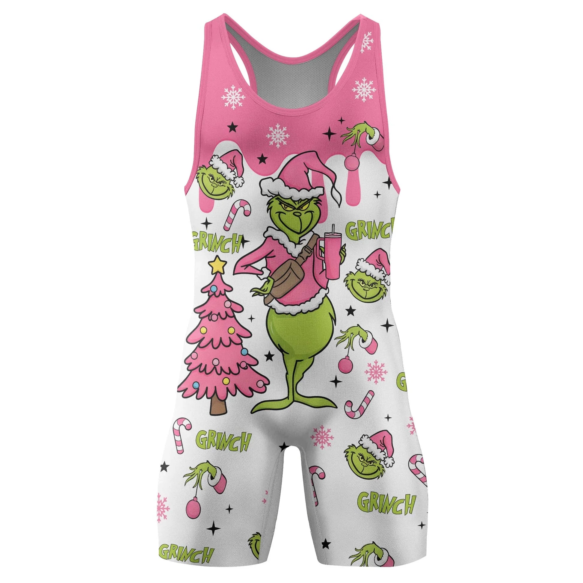 Grinch Pink Santa Wrestling Singlet