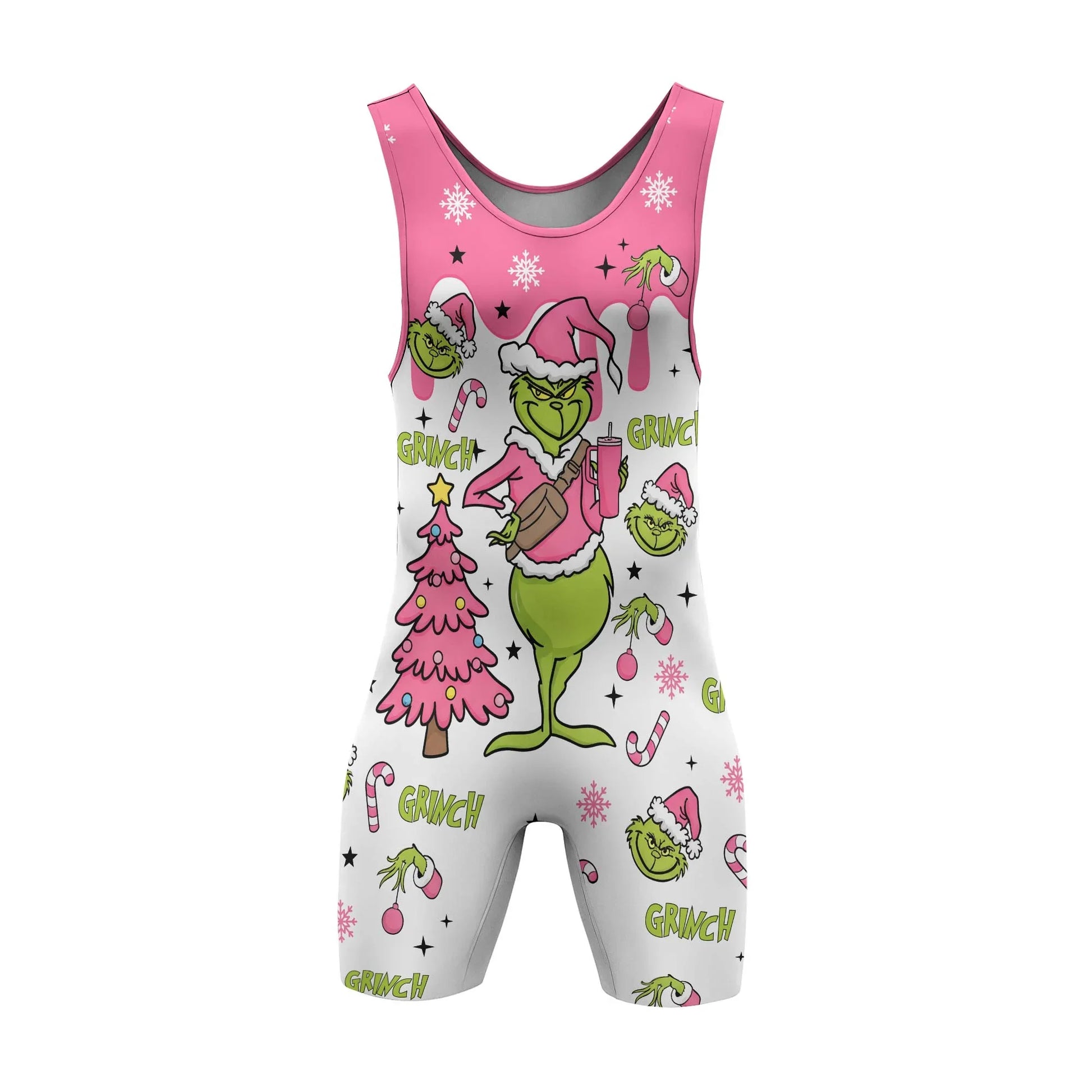 Grinch Pink Santa Wrestling Singlet