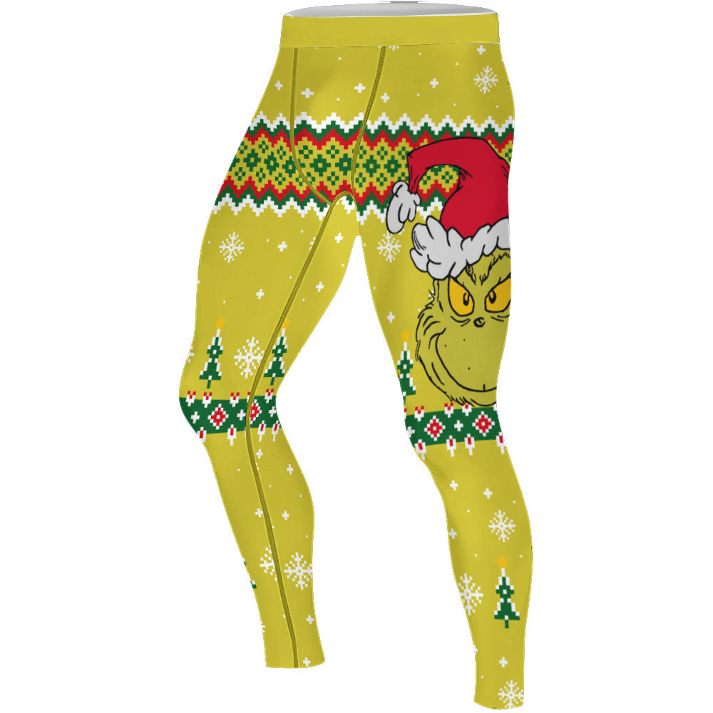 Grinch Santa Festive Men's Compression Leggings