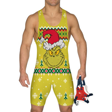 Grinch Santa Festive Wrestling Singlet