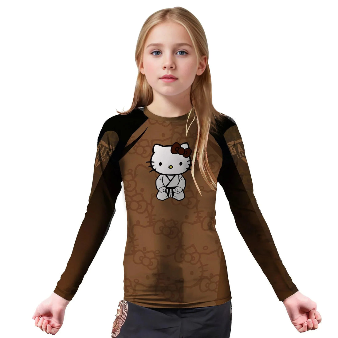 Hello Kitty Jiu Jitsu Brown Kids Rash Guard