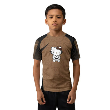 Hello Kitty Jiu Jitsu Brown Kids Rash Guard