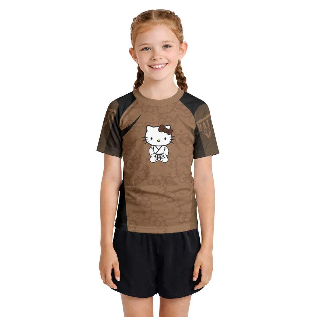 Hello Kitty Jiu Jitsu Brown Kids Rash Guard