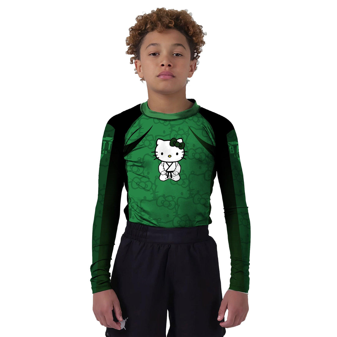 Hello Kitty Jiu Jitsu Green Kids Rash Guard
