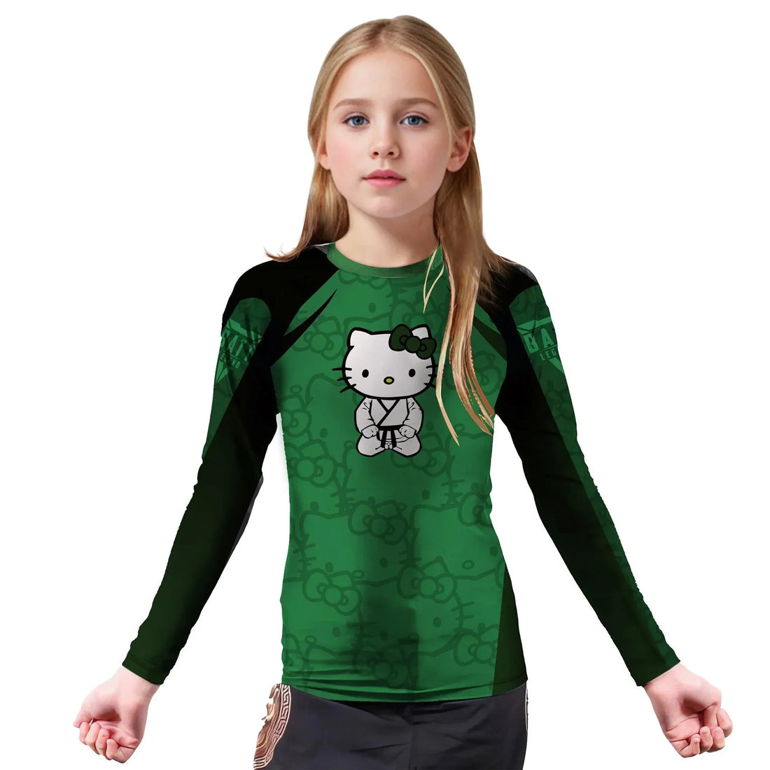 Hello Kitty Jiu Jitsu Green Kids Rash Guard