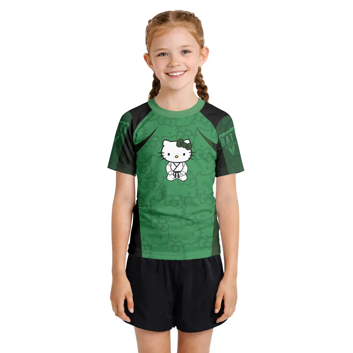 Hello Kitty Jiu Jitsu Green Kids Rash Guard