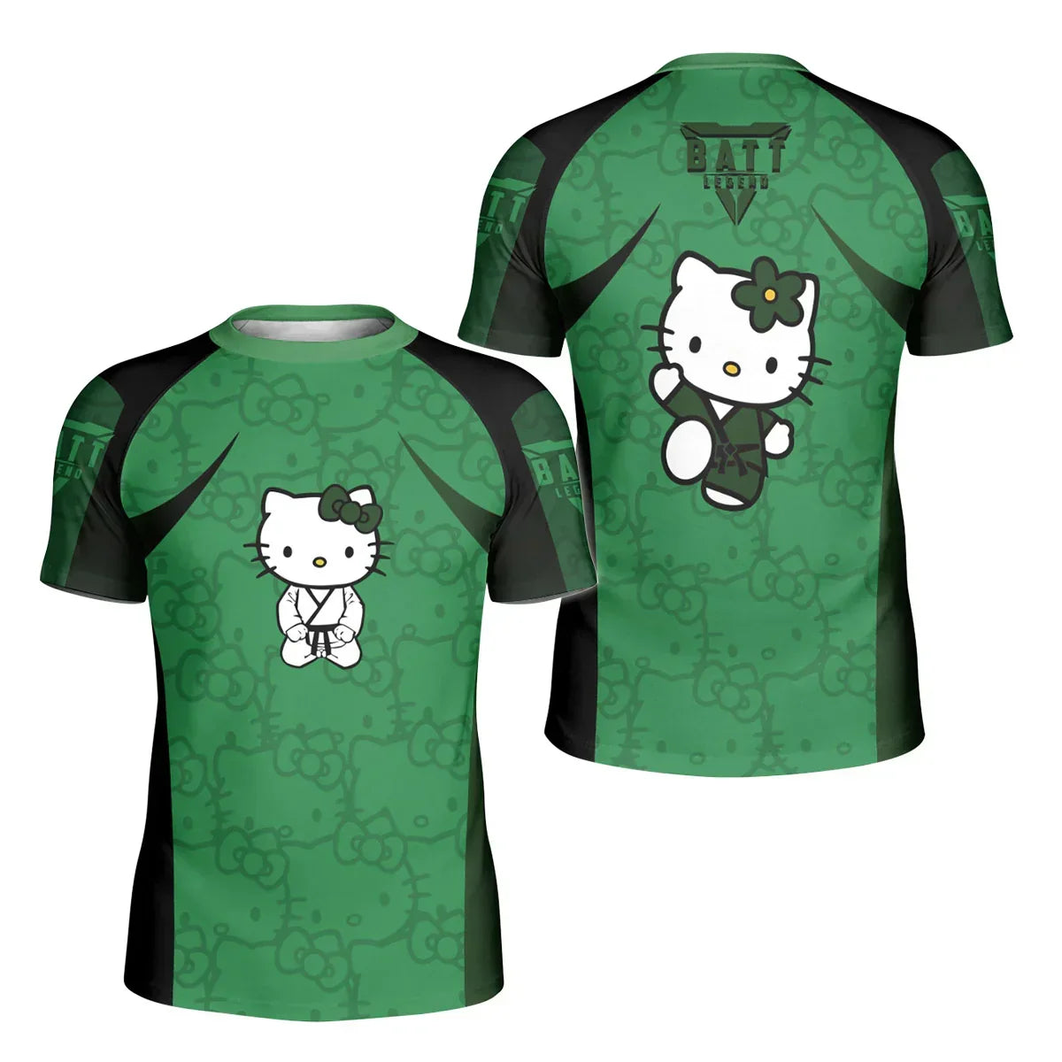 Hello Kitty Jiu Jitsu Green Kids Rash Guard