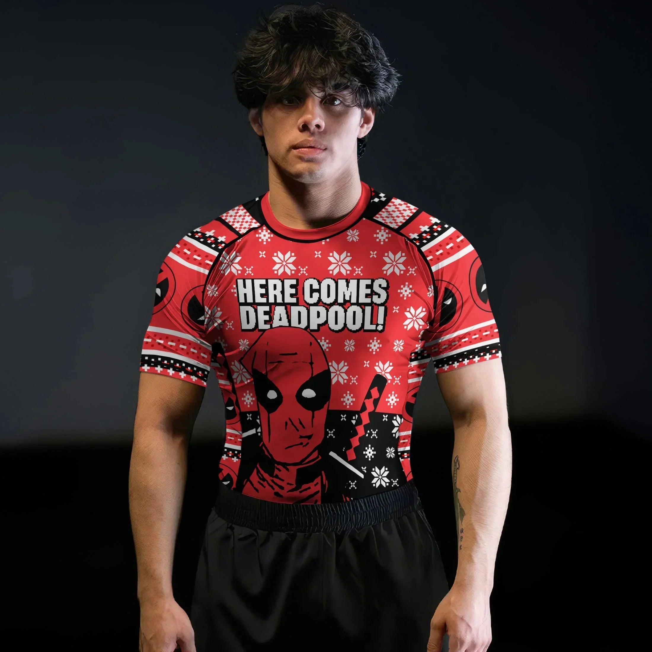 Here Comes Deadpool Rash Guard | Athletic Rash Guard for MMA & Fitness