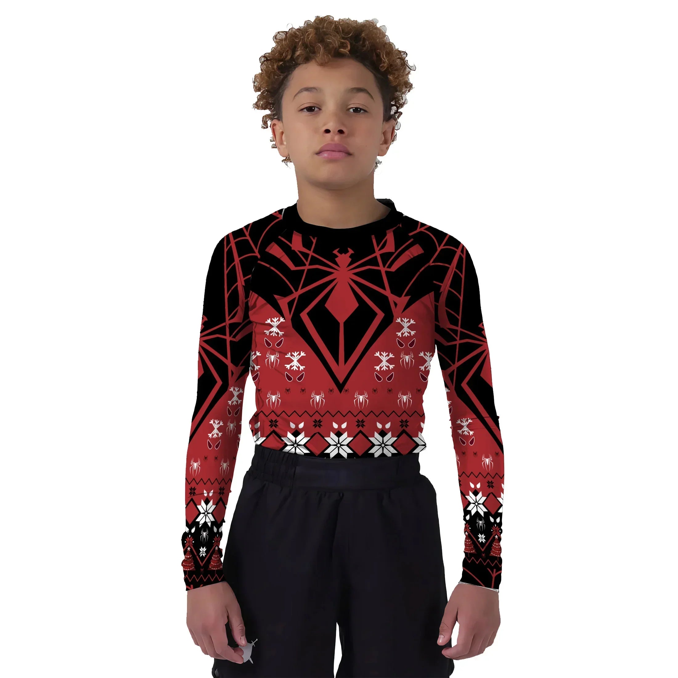 Holiday Spider Strike Kids Rash Guard – Athletic, Myth-Inspired Design