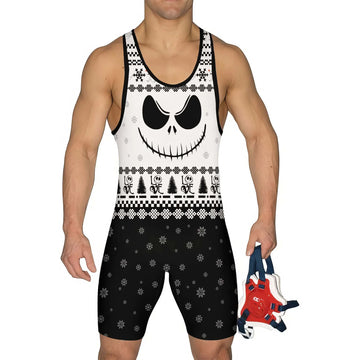 Jack Skellington Face Wrestling Singlet
