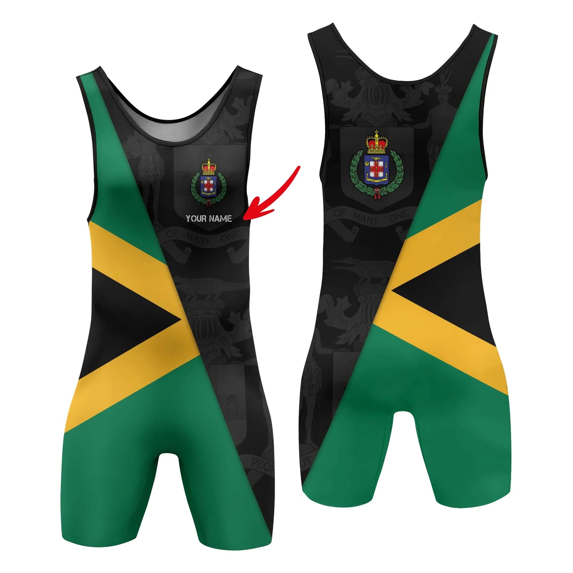 Personalized Jamaica Flag Diagonal Split Wrestling Singlet