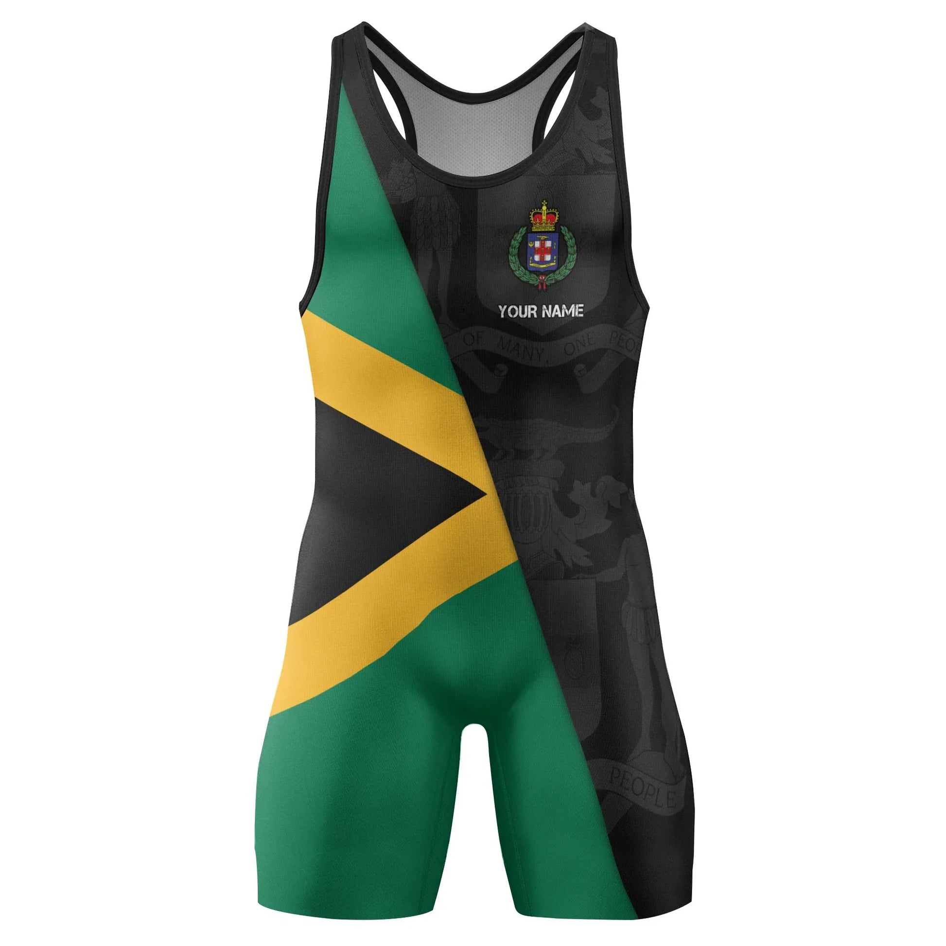 Personalized Jamaica Flag Diagonal Split Wrestling Singlet