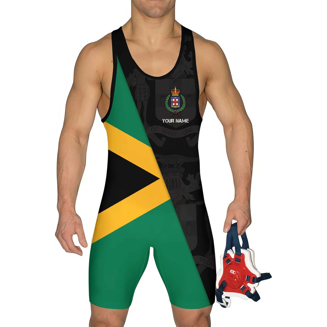 Personalized Jamaica Flag Diagonal Split Wrestling Singlet
