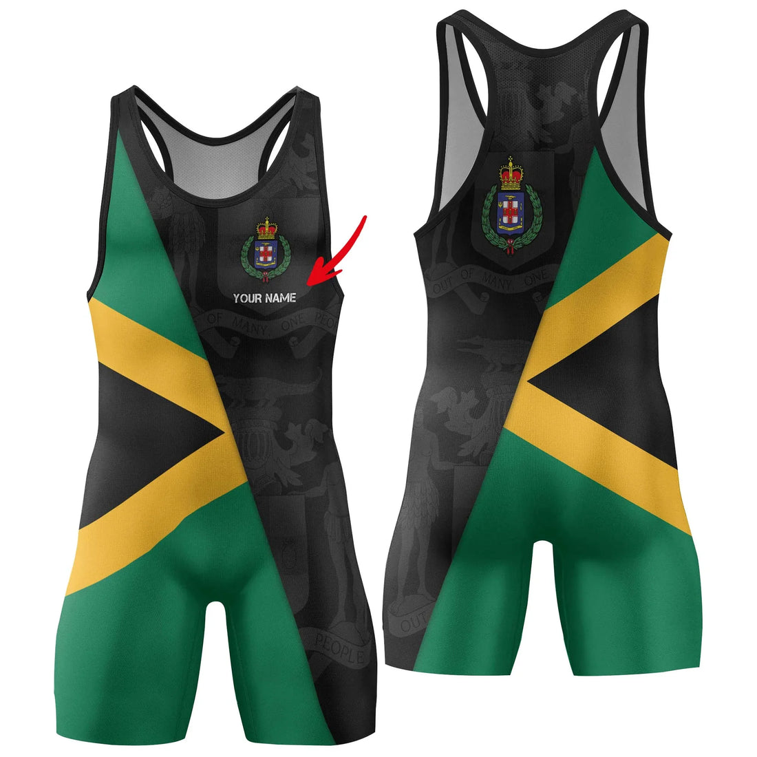 Personalized Jamaica Flag Diagonal Split Wrestling Singlet