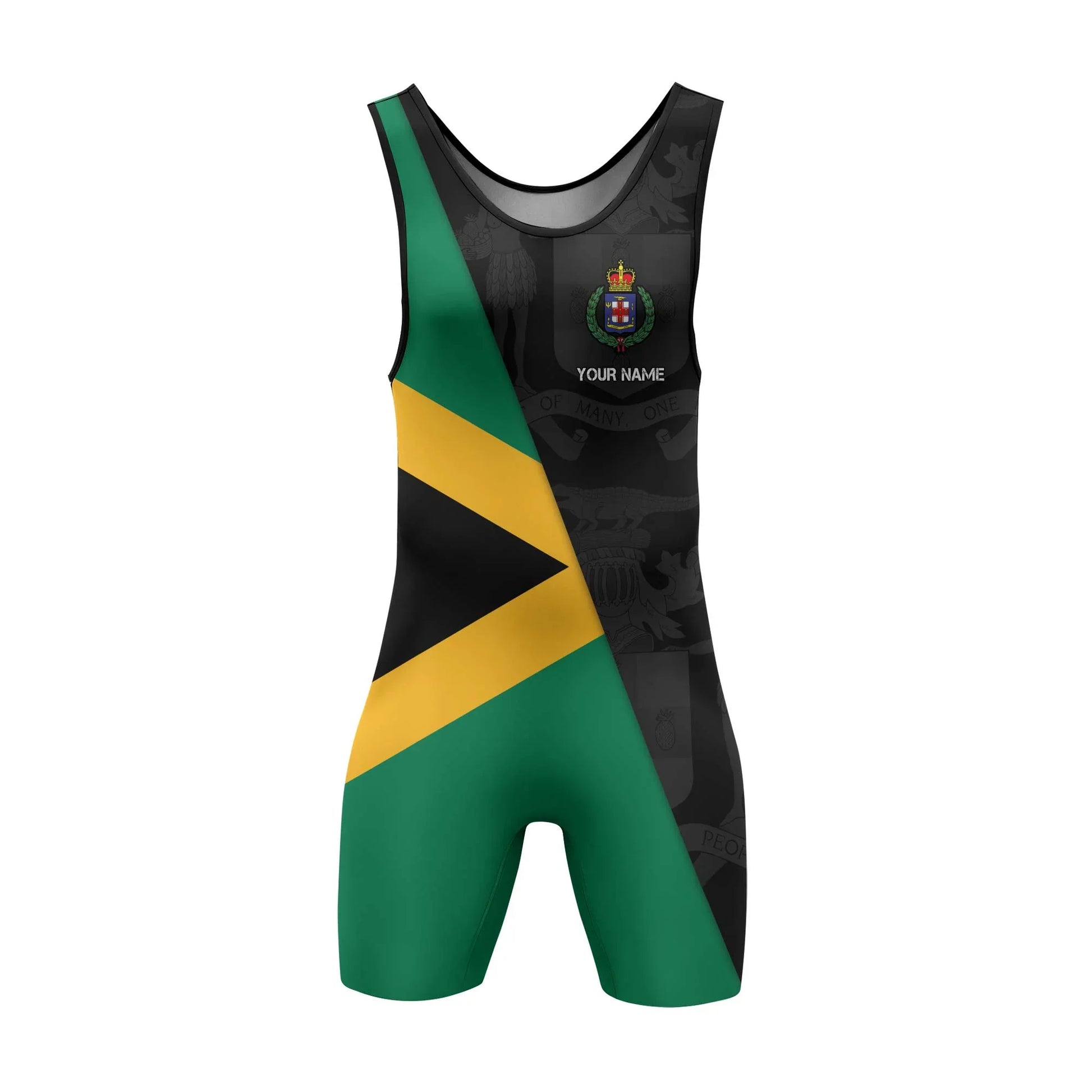 Personalized Jamaica Flag Diagonal Split Wrestling Singlet