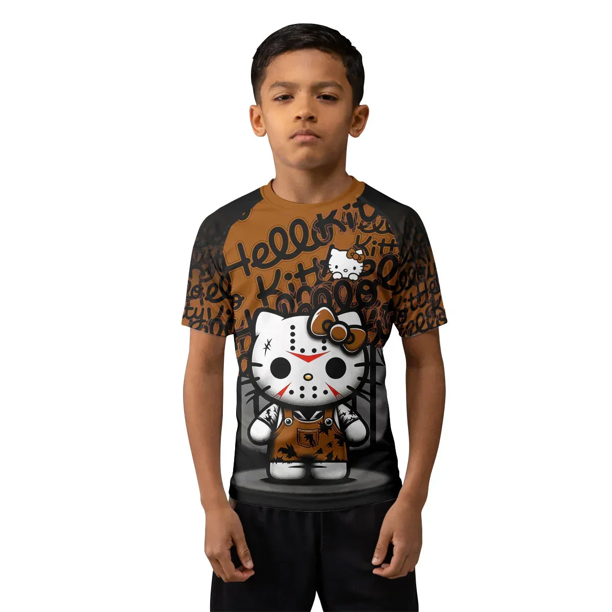 Jason Voorhees Kitty Brown Kids Rash Guard