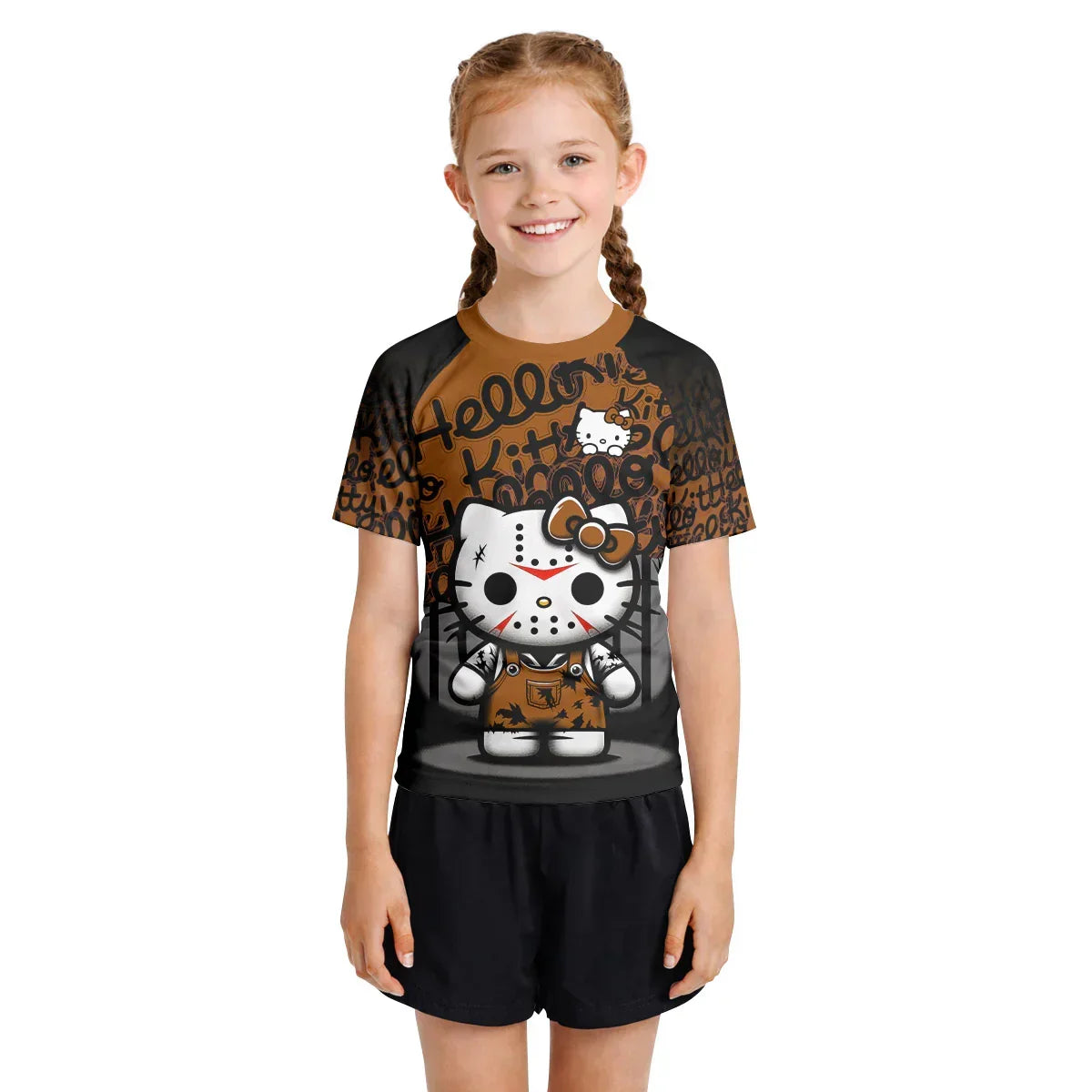 Jason Voorhees Kitty Brown Kids Rash Guard