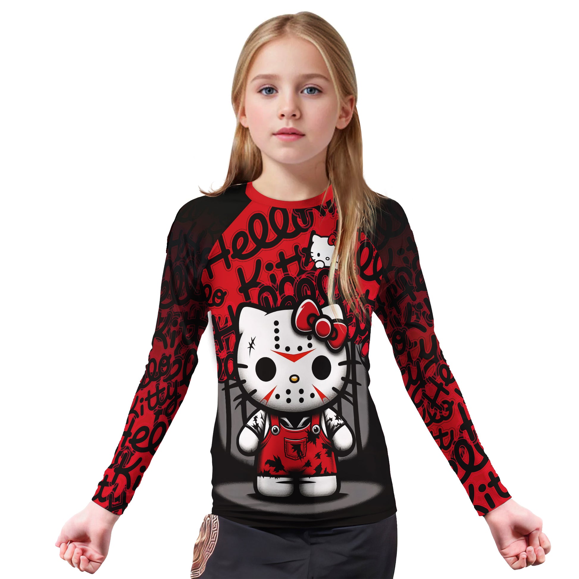 Jason Voorhees Kitty Red Kids Rash Guard