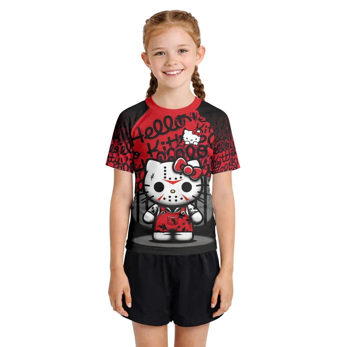 Jason Voorhees Kitty Red Kids Rash Guard