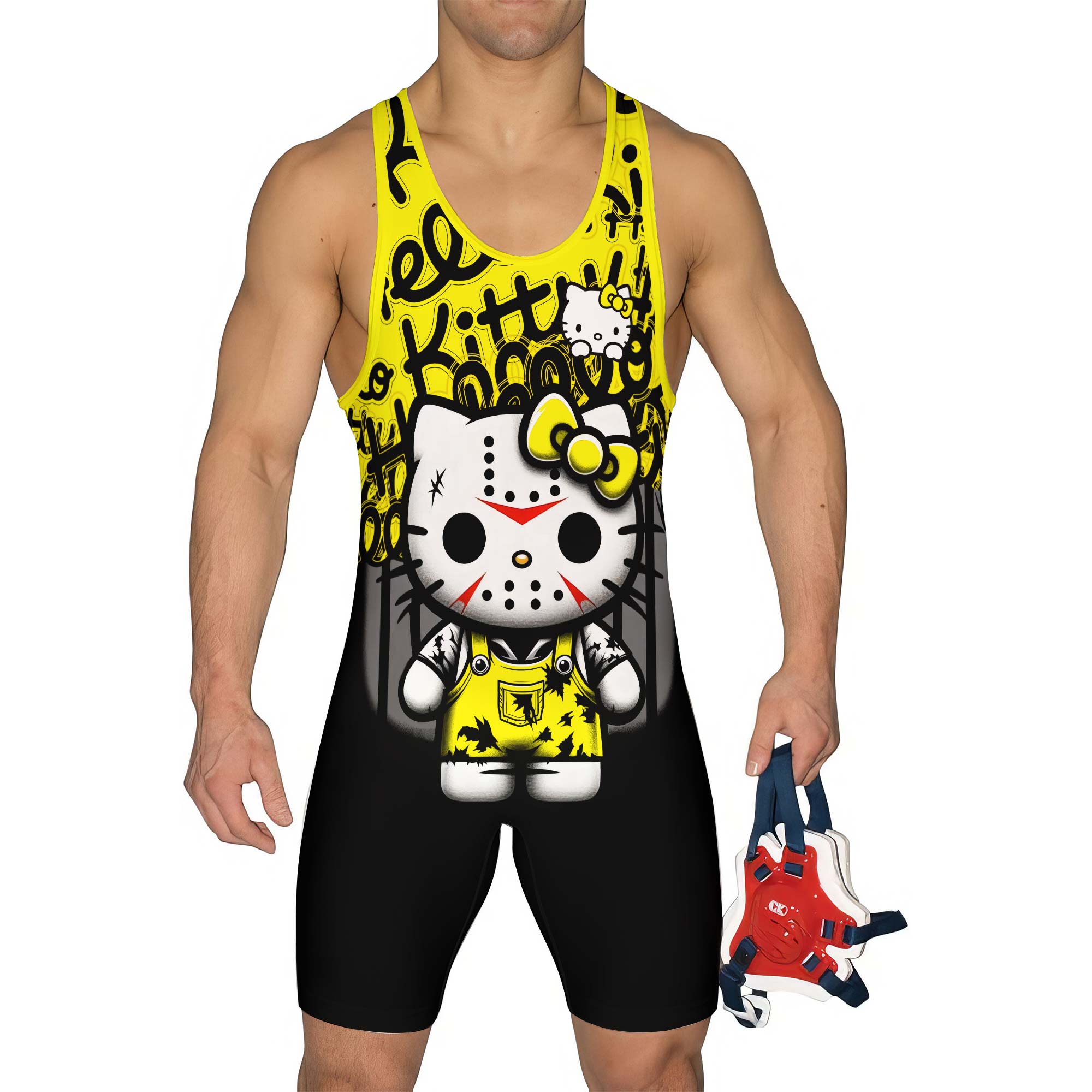 Jason Voorhees Kitty Yellow Wrestling Singlet