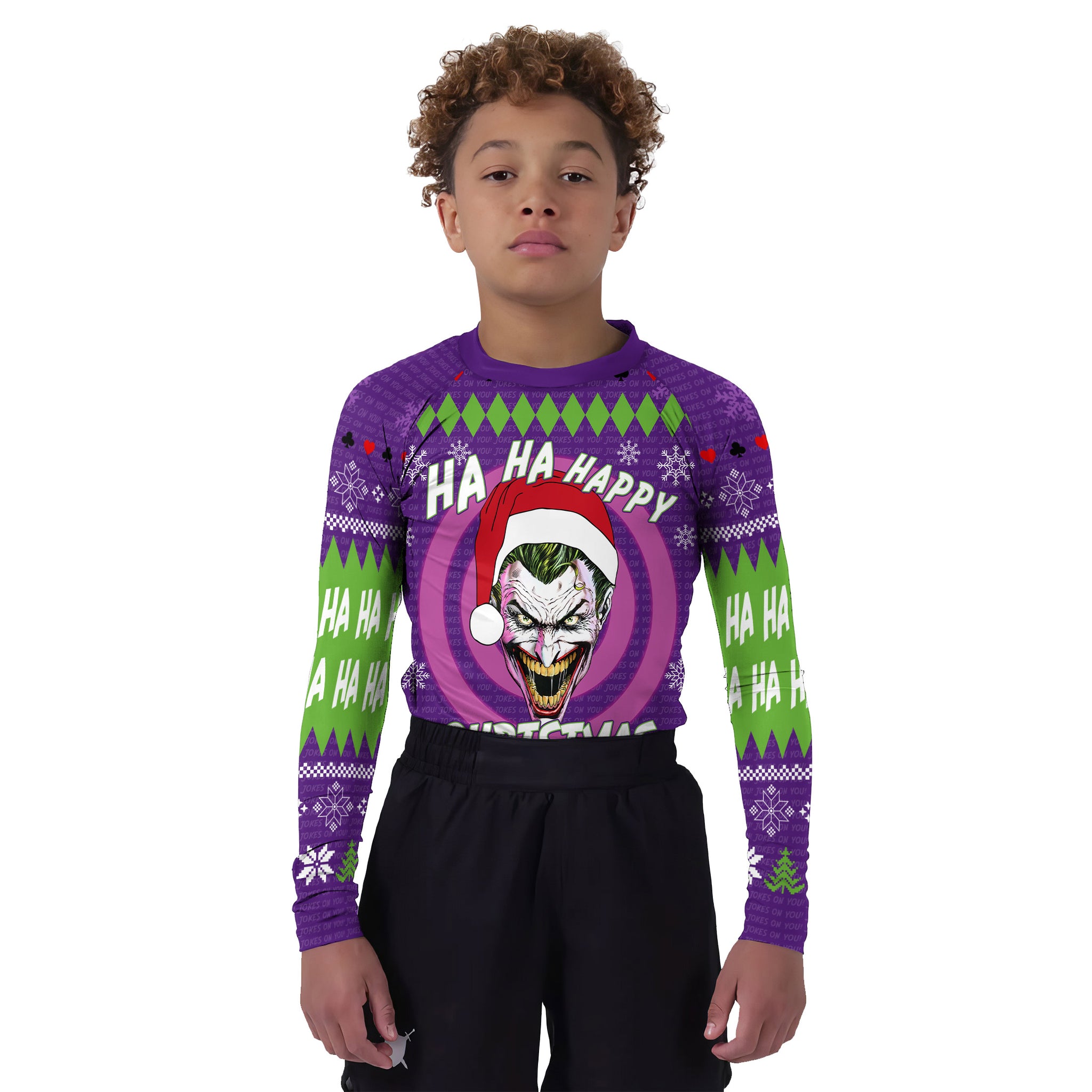 Joker Jokes on You Christmas Kids Rash Guard