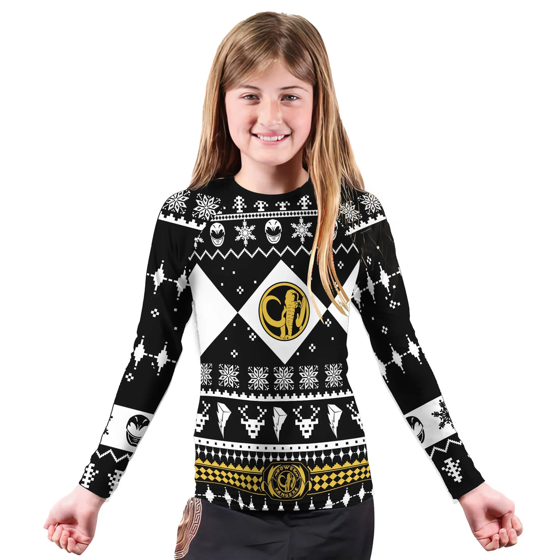 Mighty Morphin Black Ranger Christmas Kids Rash Guard