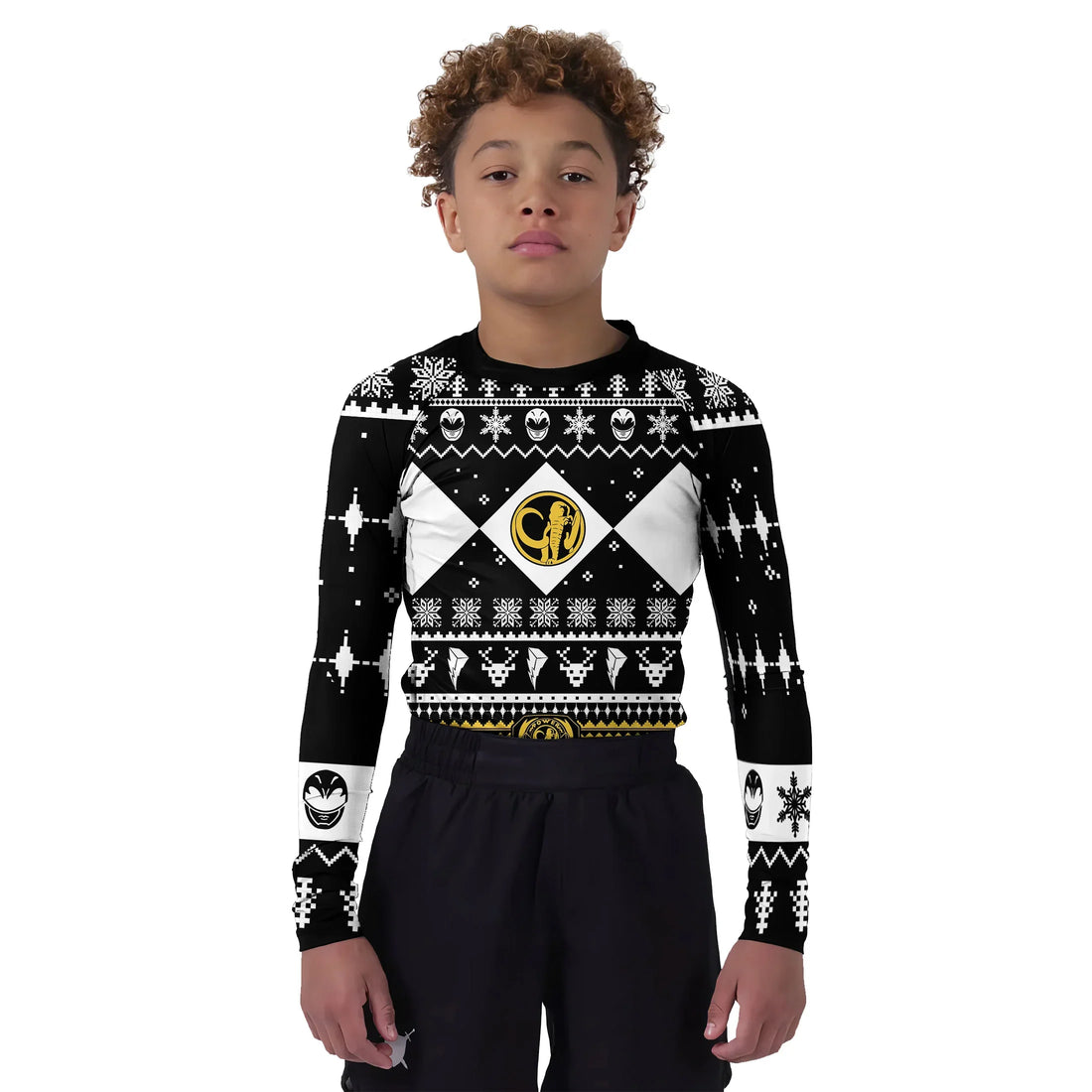 Mighty Morphin Black Ranger Christmas Kids Rash Guard