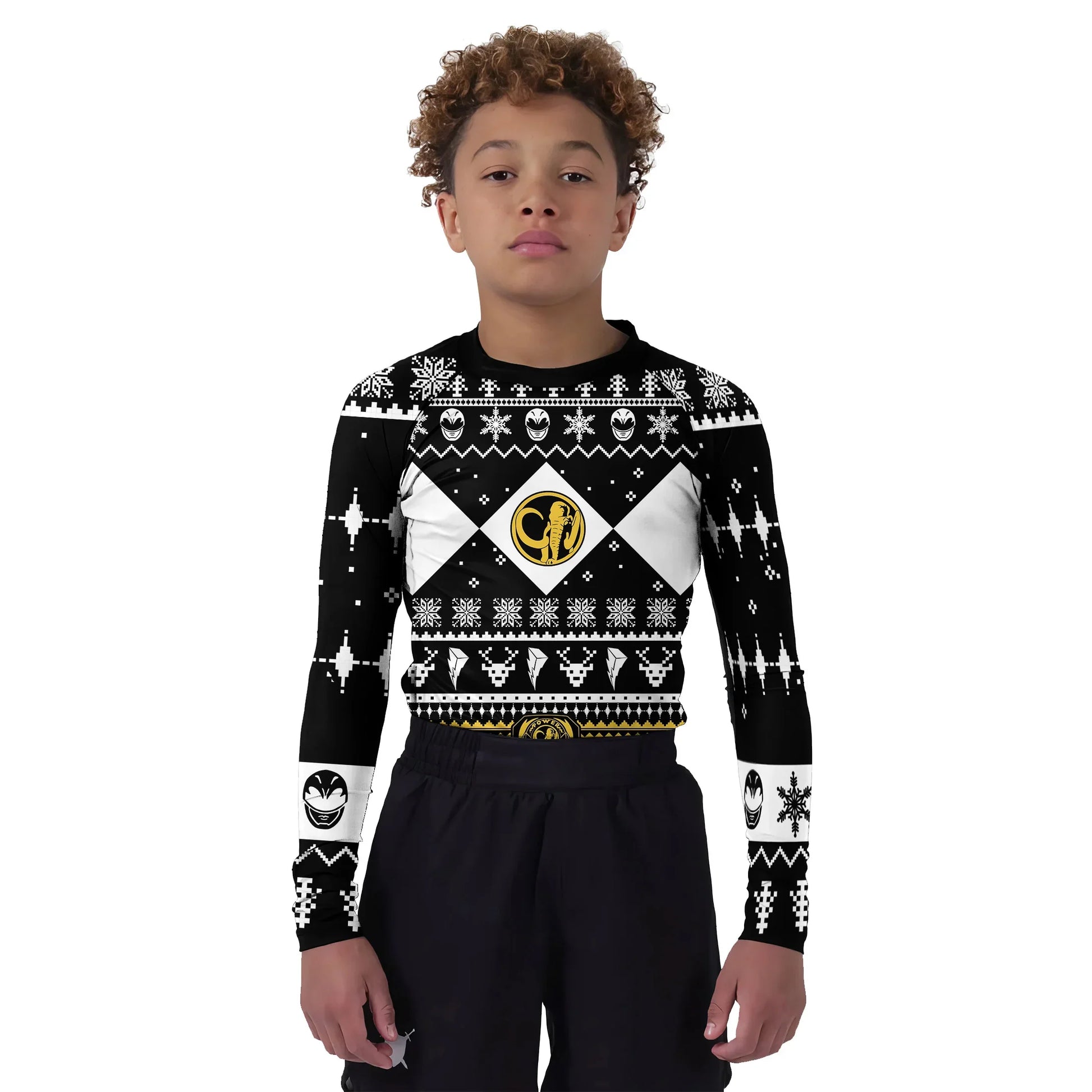 Mighty Morphin Black Ranger Christmas Kids Rash Guard