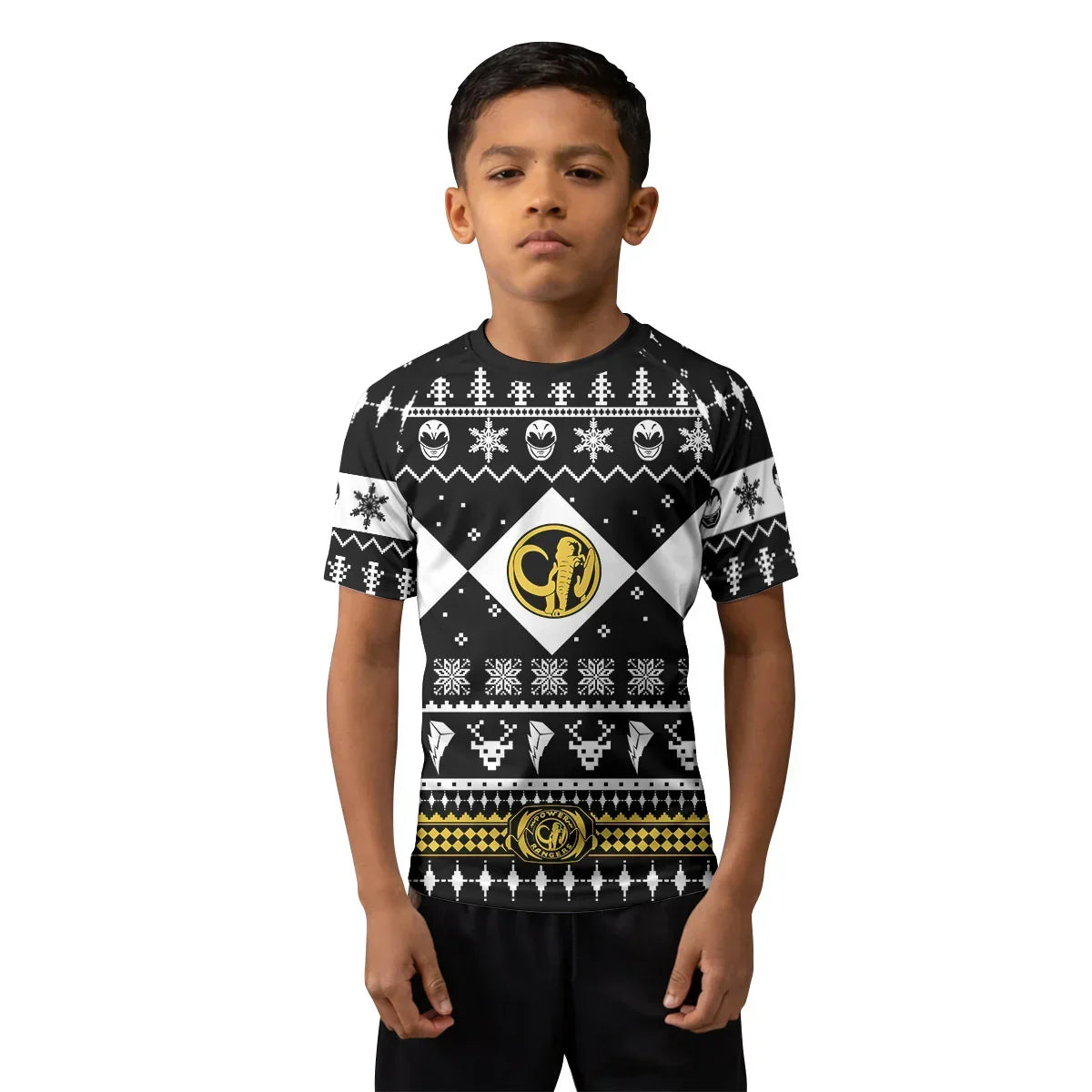 Mighty Morphin Black Ranger Christmas Kids Rash Guard