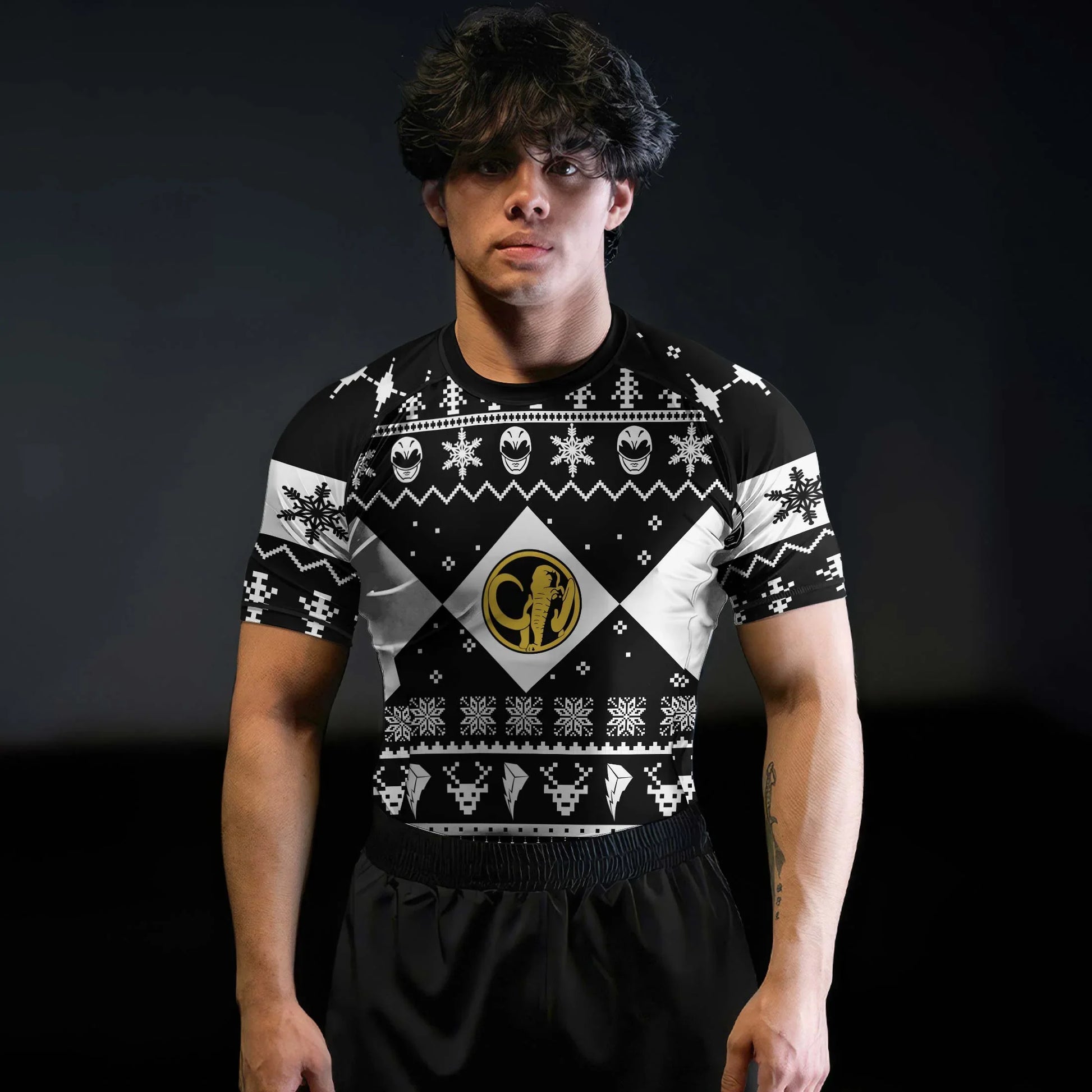 Mighty Morphin Black Ranger Christmas Rash Guard