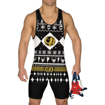Mighty Morphin Black Ranger Christmas Wrestling Singlet
