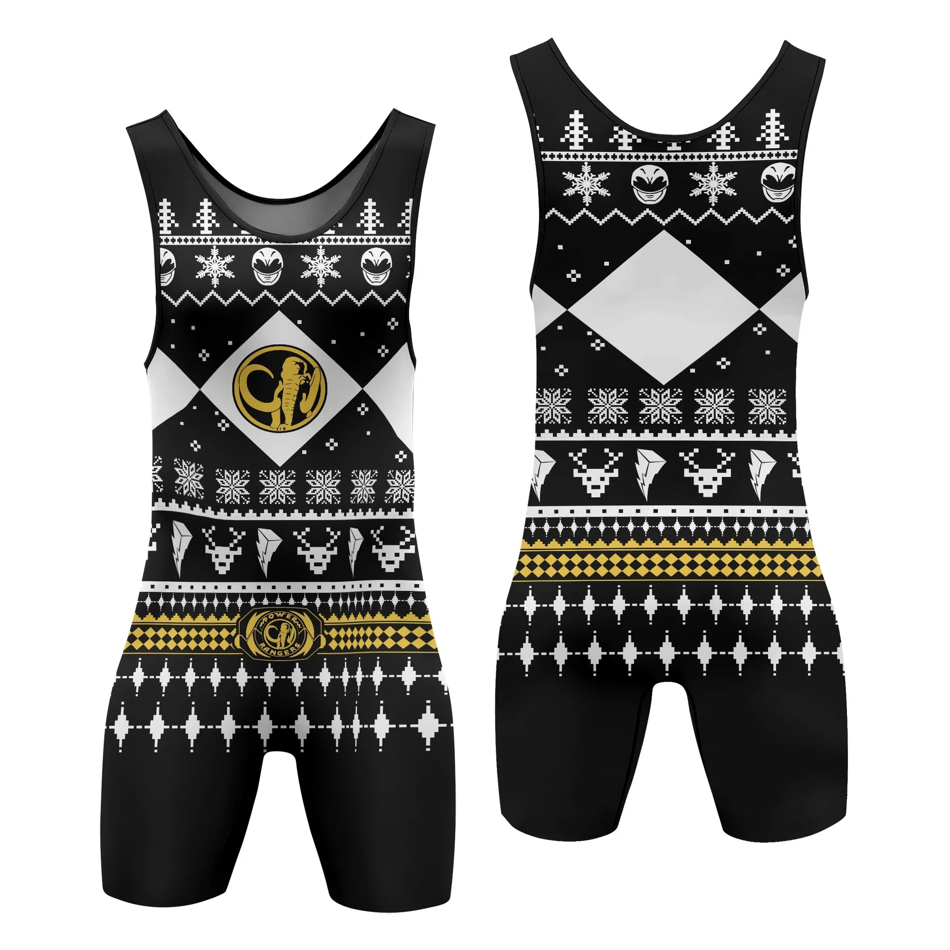 Mighty Morphin Black Ranger Christmas Wrestling Singlet