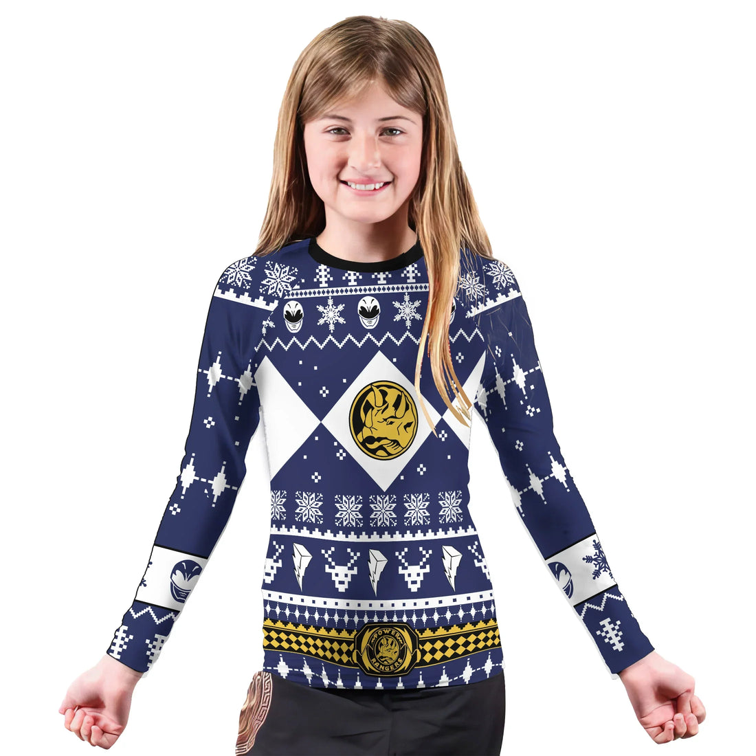 Mighty Morphin Blue Ranger Christmas Kids Rash Guard