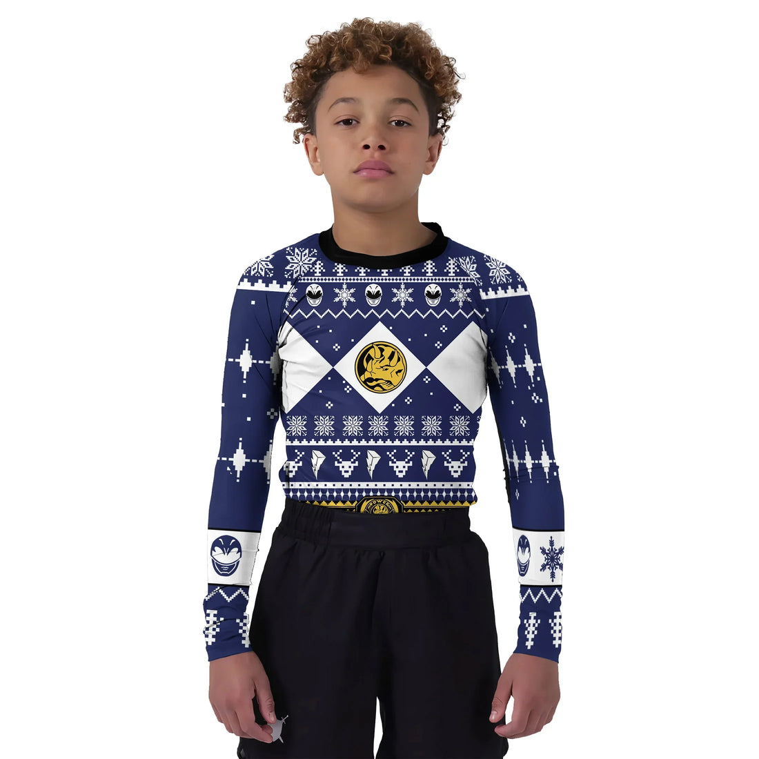 Mighty Morphin Blue Ranger Christmas Kids Rash Guard